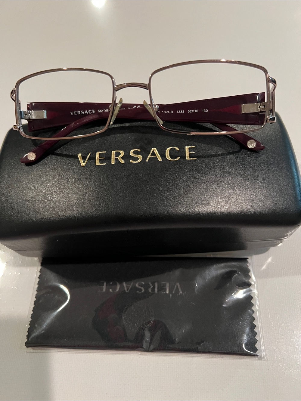 Authentic Versace Eyeglass Frame Plum Rhinestone Metal Rectangular + Case - Picture 7 of 13